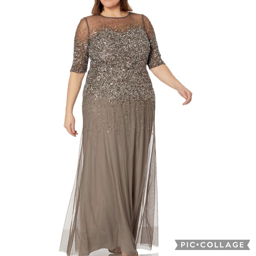 Adrianna papell PLUS SIZE beaded SWEETHEART ILLUSION NECKLINE DRESS - Picture 16 of 16